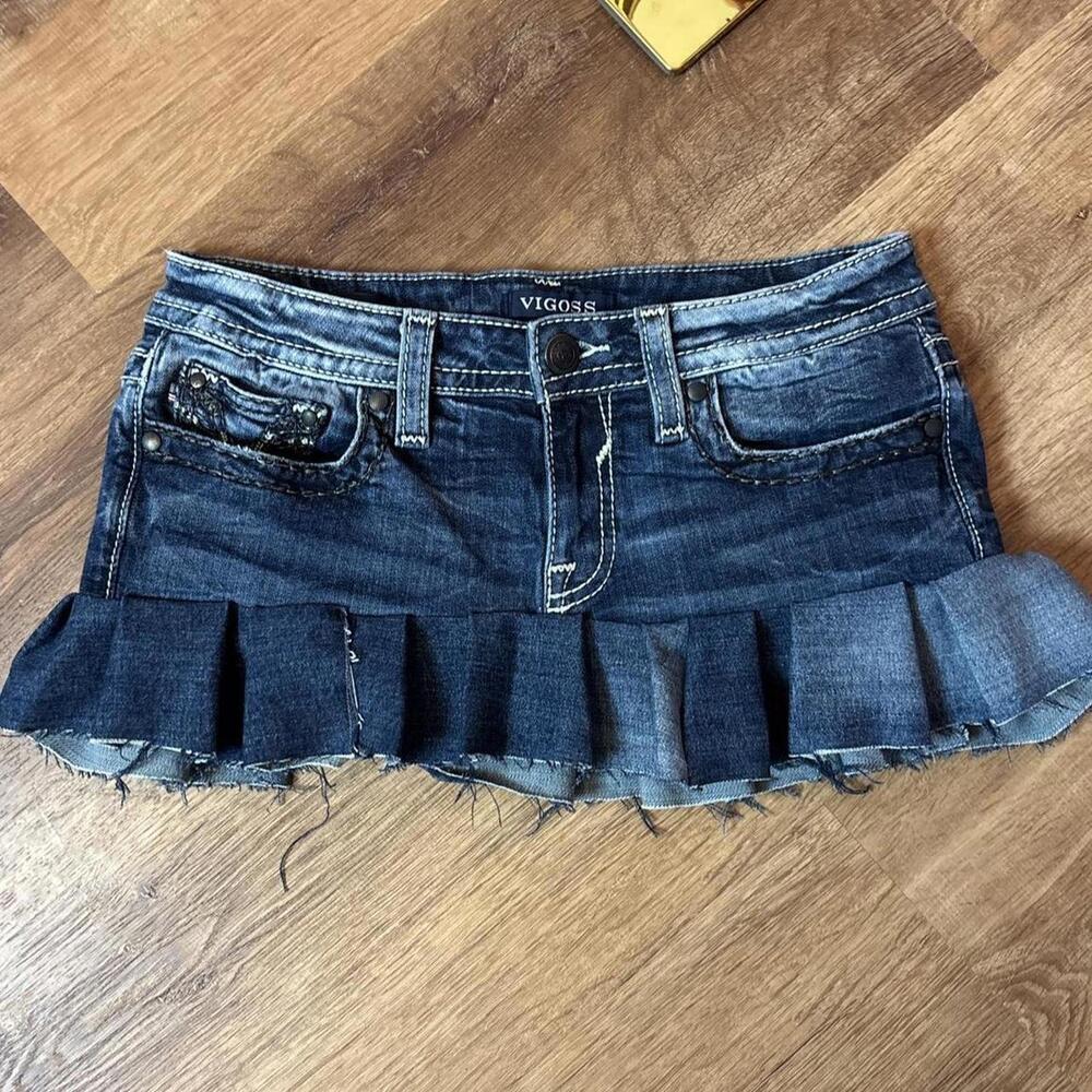 y2k mcbling micro denim low rise mini skirt reworked vigoss - Picture 4 of 8